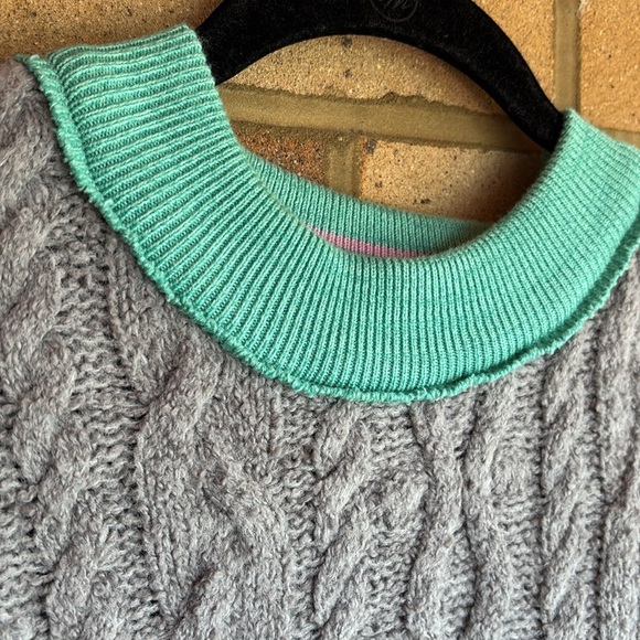 Free People Olympia Oversized cotton blend Tunic Cable Knit Sweater Mint Accents - Picture 3 of 10